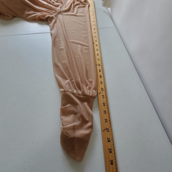 Venus Mesh Semi-Sheer Mini Dress Size 2X Bodycon Ruched Tan Stretch Pullover - Picture 12 of 15